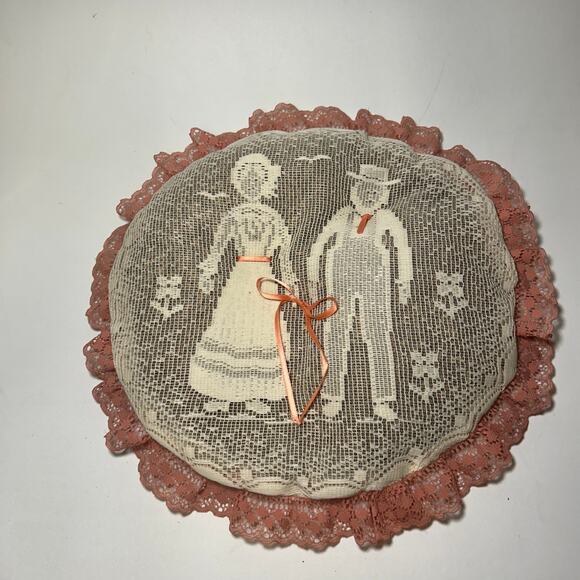 Vintage Handmade Embroidered Popery Pillow Lace Bow Woven - Picture 1 of 5